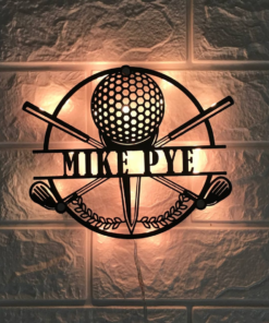 Custom Crossed Golf Clubs Metal Wall Art LED Light - Personalized Golfing Sign Home Decor - Golfer Metal LED Lights - Golf Ball Metal Signs