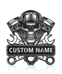 Custom Motorcycle Skull Garage Metal Wall Art LED Light Motorbike Creative Iron Sheet