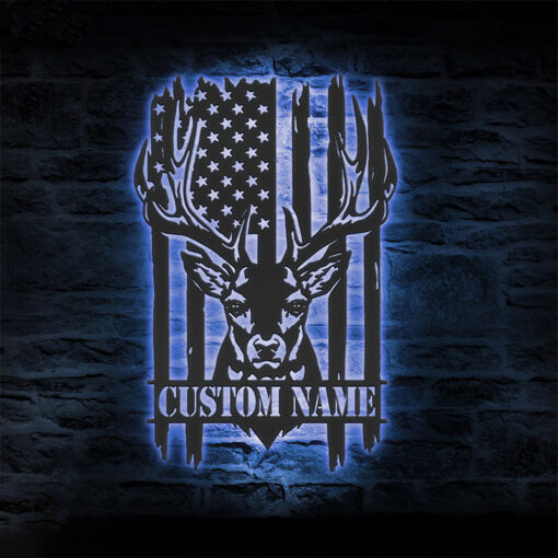 Personalized Deer Hunting American Flag Metal Sign Hunter Creative Iron Sheet