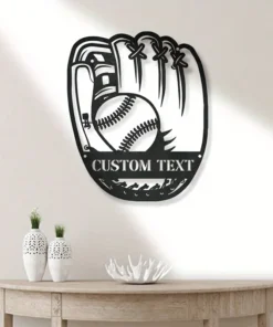 Customizable Baseball Glove & Ball Metal Wall Art, Contemporary Style, Multipurpose Indoor/Outdoor Wall Hanging Decor, with Personalized Text, for Home, Office, Garden