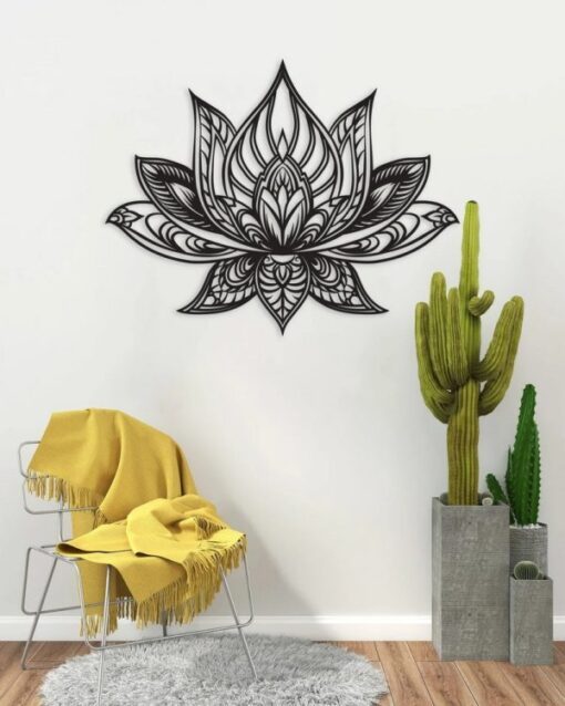 Lotus Mandala Metal Art Laser Cut Metal Signs Dcor for Room Gift for Yoga Lover