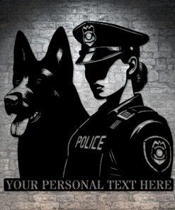 Personalized Female Police Officer Metal Sign. Custom K-9 German Shepherd Wall Decor Gift