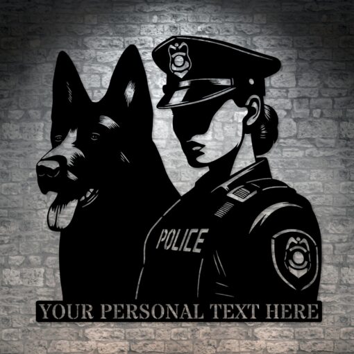 Personalized Female Police Officer Metal Sign. Custom K-9 German Shepherd Wall Decor Gift