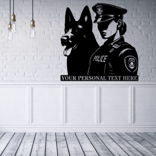 Personalized Female Police Officer Metal Sign. Custom K-9 German Shepherd Wall Decor Gift