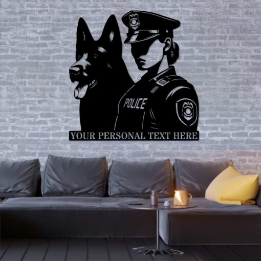 Personalized Female Police Officer Metal Sign. Custom K-9 German Shepherd Wall Decor Gift