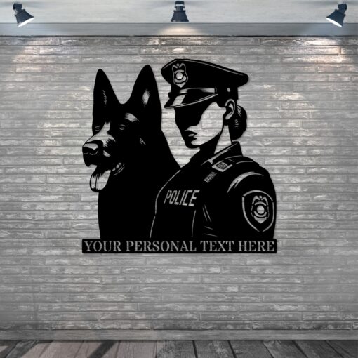 Personalized Female Police Officer Metal Sign. Custom K-9 German Shepherd Wall Decor Gift