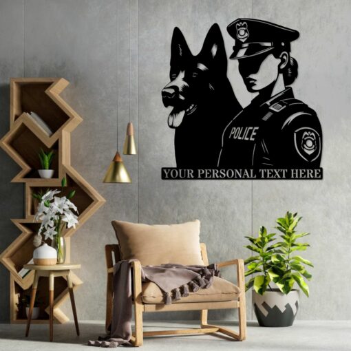 Personalized Female Police Officer Metal Sign. Custom K-9 German Shepherd Wall Decor Gift