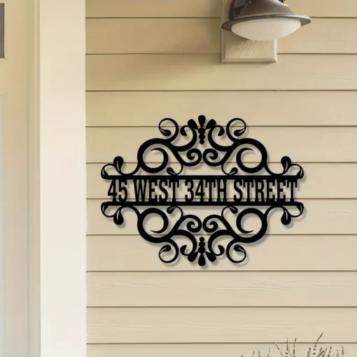 Custom Metal Address Sign with House Numbers Durable Wall Art for Exterior Home and Garden Decor, Personalized Family Name Easy Wall Mount, No Electricity Needed