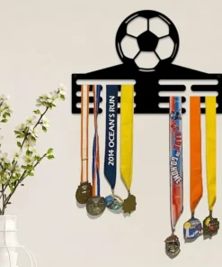 Soccer Medal Hanger Wall Art: 12 Slot Metal Football Award Display, Perfect for Bedroom Or Living Room Decor, Suitable for Indoor Use