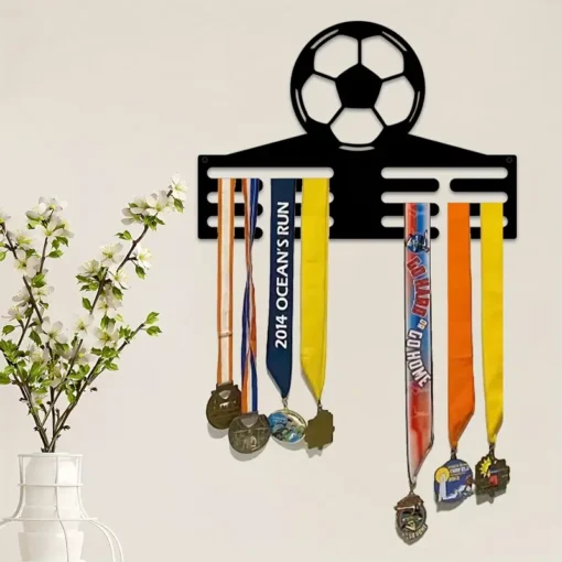 Soccer Medal Hanger Wall Art: 12 Slot Metal Football Award Display, Perfect for Bedroom Or Living Room Decor, Suitable for Indoor Use