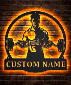 Custom Dumbbell Fitness Metal Sign LED Light