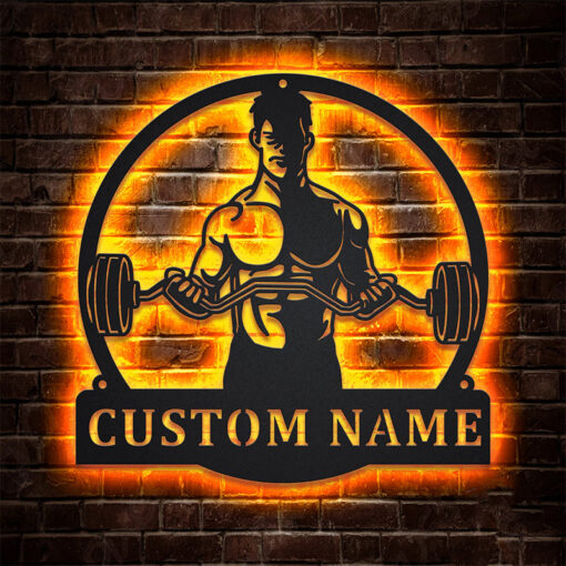 Custom Dumbbell Fitness Metal Sign LED Light