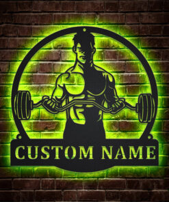 Custom Dumbbell Fitness Metal Sign LED Light