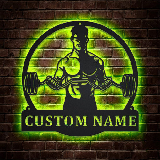 Custom Dumbbell Fitness Metal Sign LED Light