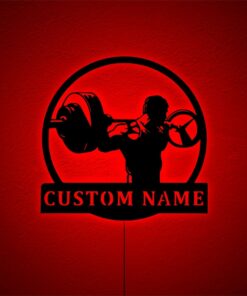 Personalized Name Fitness Weightlifting Workout Metal Sign With Light