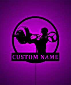 Personalized Name Fitness Weightlifting Workout Metal Sign With Light