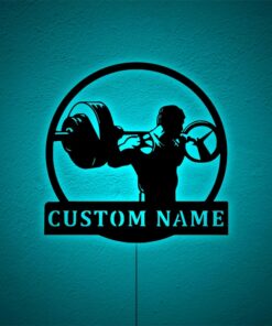 Personalized Name Fitness Weightlifting Workout Metal Sign With Light