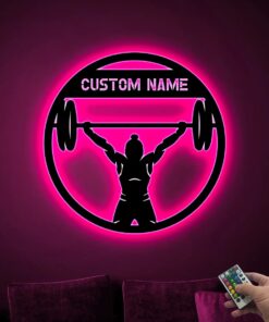 Custom Female Weightlifter Metal Sign with Led Lights