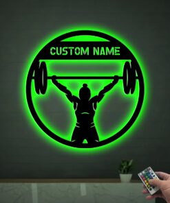 Custom Female Weightlifter Metal Sign with Led Lights