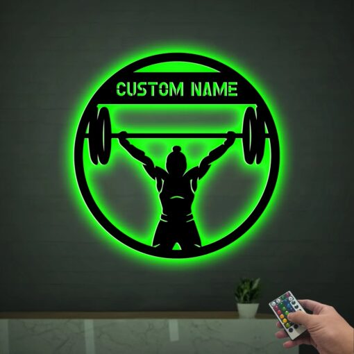 Custom Female Weightlifter Metal Sign with Led Lights