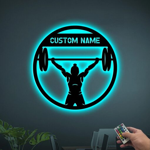 Custom Female Weightlifter Metal Sign with Led Lights