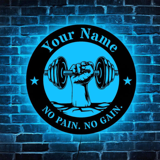 Custom Name Gym Dumbbell Metal Sign With Lights