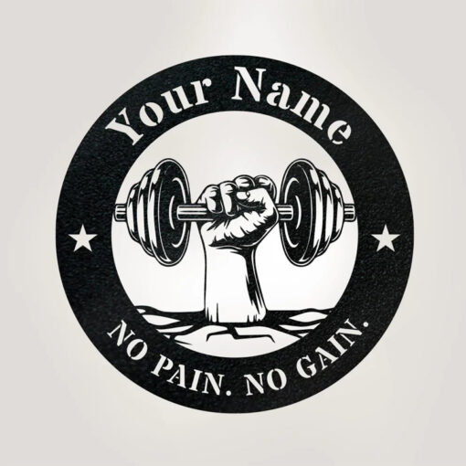 Custom Name Gym Dumbbell Metal Sign With Lights