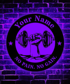 Custom Name Gym Dumbbell Metal Sign With Lights