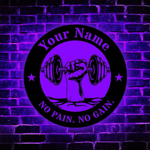 Custom Name Gym Dumbbell Metal Sign With Lights