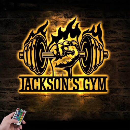 Personalized Powerlifting Sport Home Gym Metal Sign With Lights