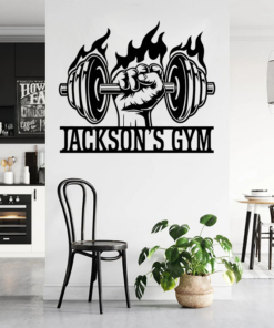 Personalized Powerlifting Sport Home Gym Metal Sign With Lights