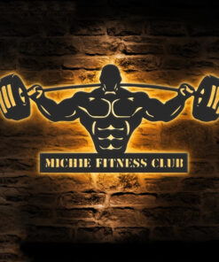 Personalized Powerlifting Bodybuilding Gym Workout Metal Sign Wall Art LED Light