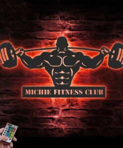 Personalized Powerlifting Bodybuilding Gym Workout Metal Sign Wall Art LED Light