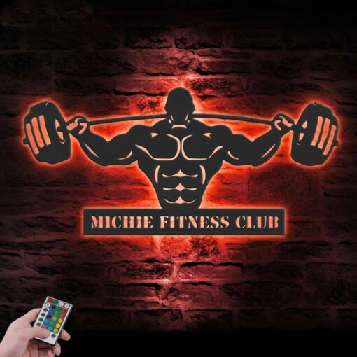 Personalized Powerlifting Bodybuilding Gym Workout Metal Sign Wall Art LED Light