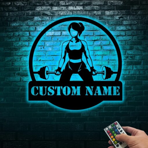 Custom Girl Powerlifting Workout Female Bodybuilder Sign with Led Light