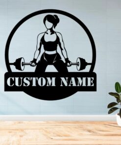 Custom Girl Powerlifting Workout Female Bodybuilder Sign with Led Light