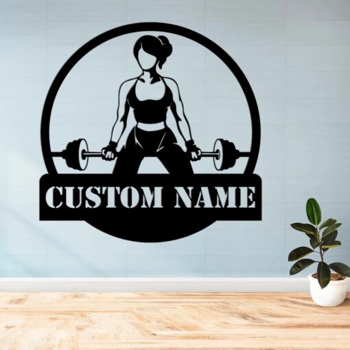 Custom Girl Powerlifting Workout Female Bodybuilder Sign with Led Light