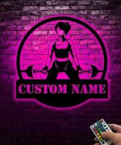 Custom Girl Powerlifting Workout Female Bodybuilder Sign with Led Light