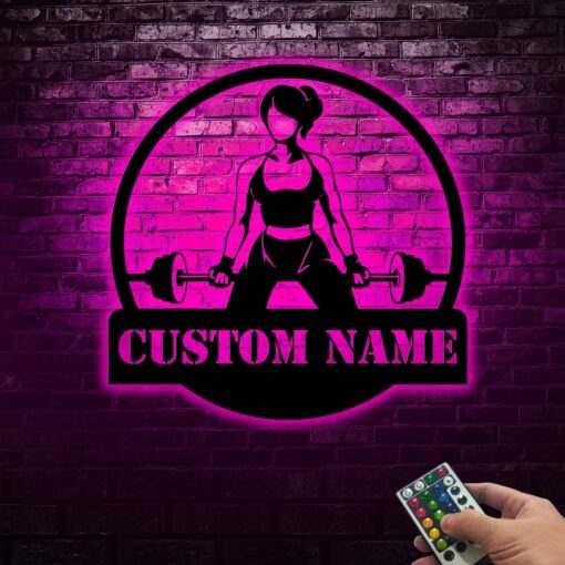 Custom Girl Powerlifting Workout Female Bodybuilder Sign with Led Light