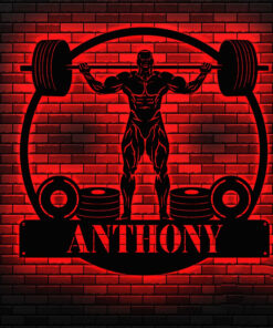 Personalized Weightlifting Fitness Metal Sign with LED Light