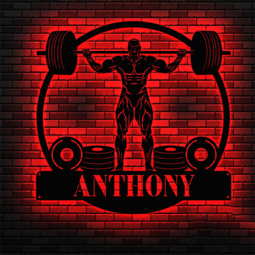 Personalized Weightlifting Fitness Metal Sign with LED Light