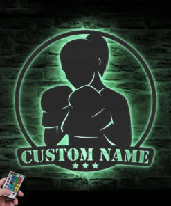 Custom Girl Boxing Metal Wall Art with LED Light Woman Boxer Gift