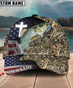 Personalized Stripped Bass Fishing Grass Camo And US Flag Pattern Premium Classic 3D Cap