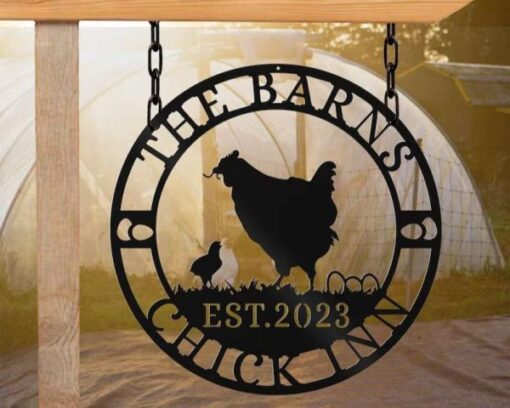 Chick Inn Metal Sign Chicken with Chicks Family Sign Farmhouse Farmer Gift