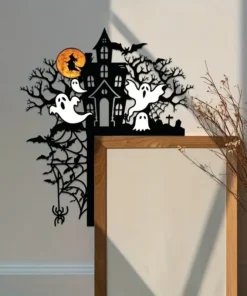 1PC Halloween Haunted Mansion Iron Door Topper with Ghosts, Spooky Silhouette Metal Sign for Home Decor, Festive Halloween Gift