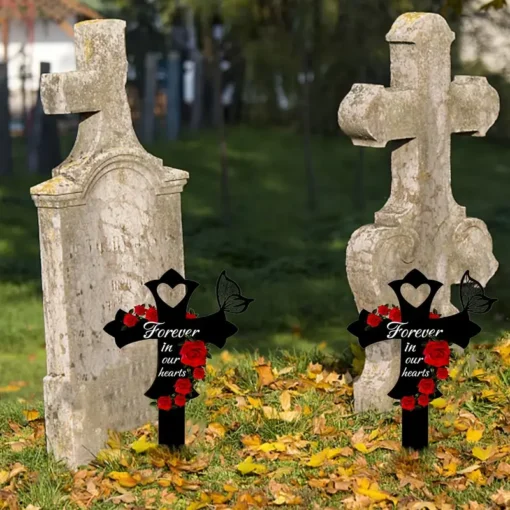 Acrylic Cemetery Memorial Cross Garden Graves Decoration Outdoor Yard Metal Stakes for Loved Ones