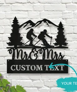 Customizable Metal Wall Sculpture Skiing Couple & Mountain Landscape Ideal for Valentine'S Day, Engagement, Wedding Anniversary Classic Home Decor