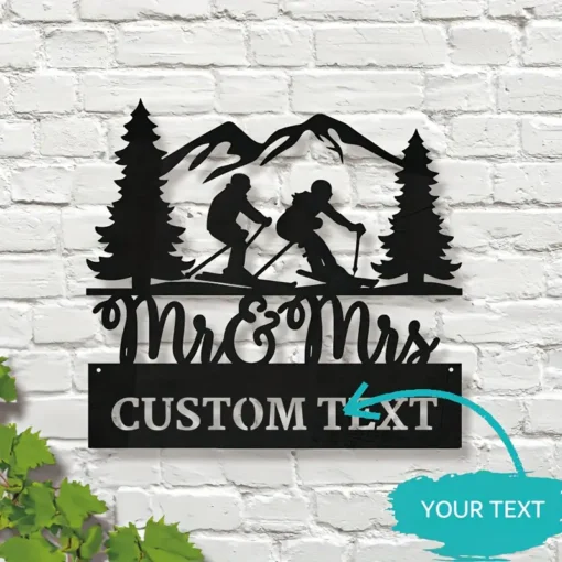 Customizable Metal Wall Sculpture Skiing Couple & Mountain Landscape Ideal for Valentine'S Day, Engagement, Wedding Anniversary Classic Home Decor