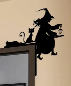 Iron Witch and Cat Door Frame Silhouette Decoration, 1pc, Halloween Festive Decor for Indoor Bedroom, Home Gathering, Exterior Courtyard Sign – Versatile Holiday Ornament for Home and Party Decor
