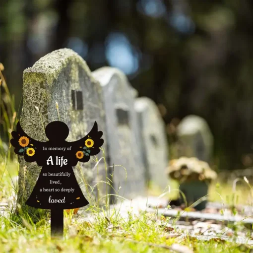 Angel-Shaped Memorial Plaque Stake - Waterproof Acrylic, Perfect for Cemetery & Garden Decor - In Memory of a Life So Beautifully Lived, A Heart So Deeply Loved